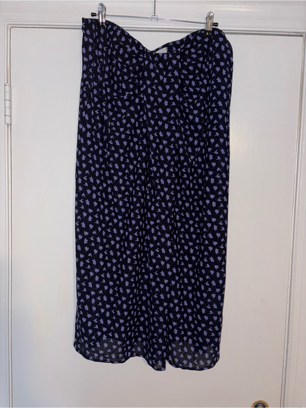 CAbi Navy Maxi Skirt with Lavender Floral Print